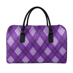 Purple Argyle Pattern Print Leather Duffle Bag