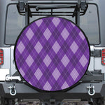 Purple Argyle Pattern Print Leather Spare Tire Cover