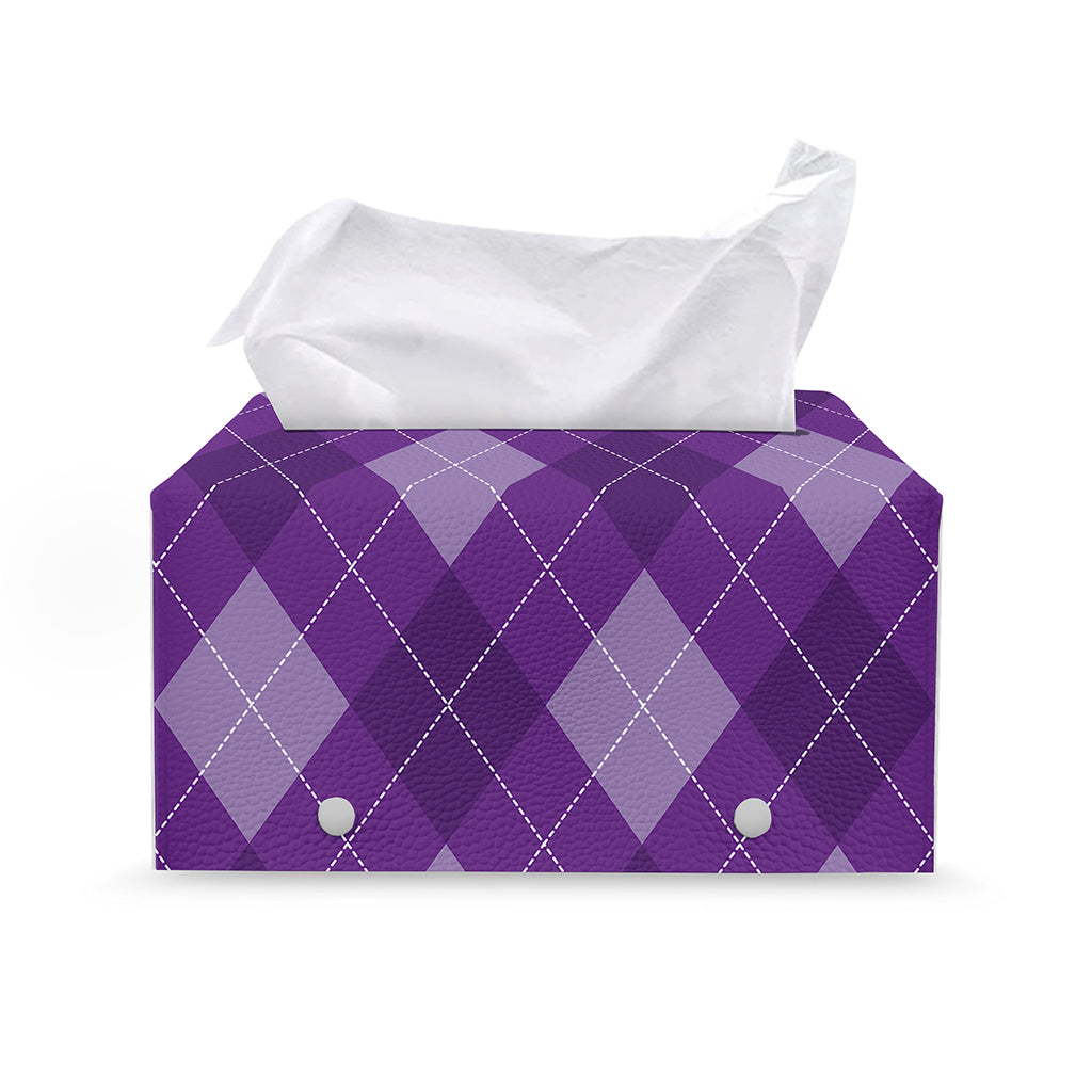 Purple Argyle Pattern Print Leather Tissue Box Cover