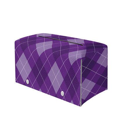 Purple Argyle Pattern Print Leather Tissue Box Cover