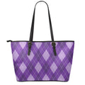 Purple Argyle Pattern Print Leather Tote Bag With Zipper