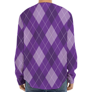 Purple Argyle Pattern Print Long Sleeve Baseball Jersey