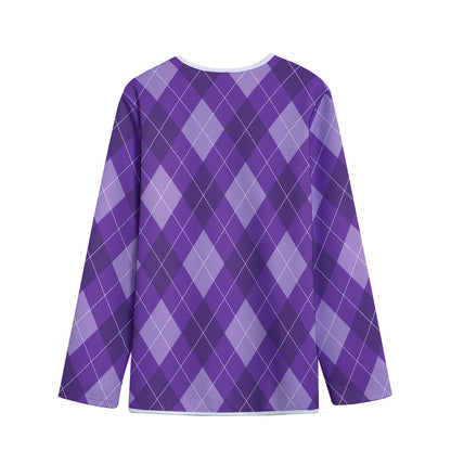 Purple Argyle Pattern Print Long Sleeve Short Coat