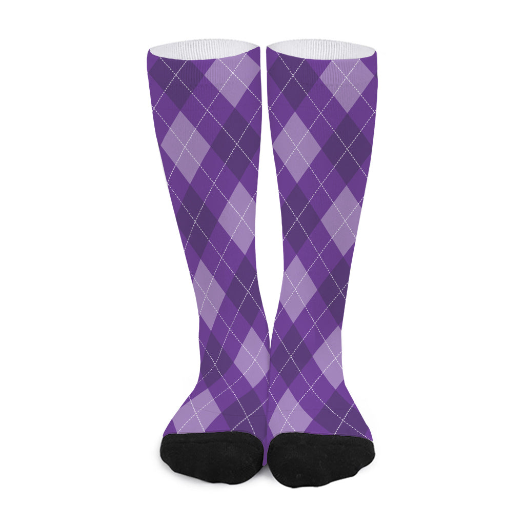 Purple Argyle Pattern Print Long Socks
