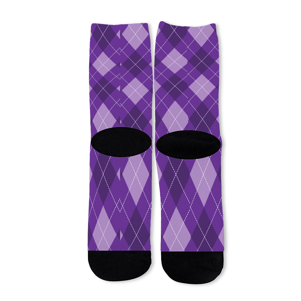 Purple Argyle Pattern Print Long Socks