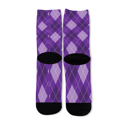 Purple Argyle Pattern Print Long Socks