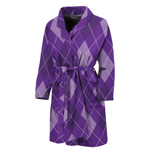 Purple Argyle Pattern Print Men's Bathrobe