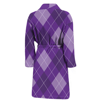 Purple Argyle Pattern Print Men's Bathrobe