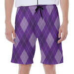 Purple Argyle Pattern Print Men's Beach Shorts