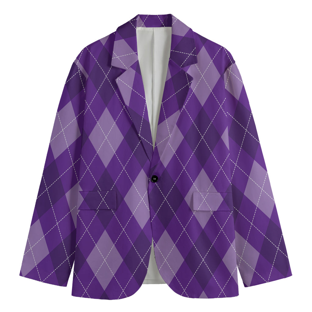 Purple Argyle Pattern Print Men's Blazer