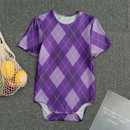 Purple Argyle Pattern Print Men's Bodysuit