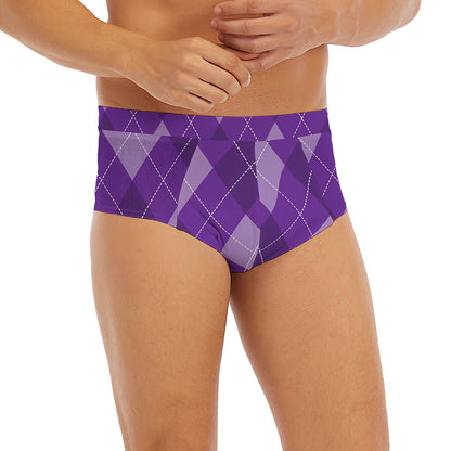 Purple Argyle Pattern Print Men's Briefs