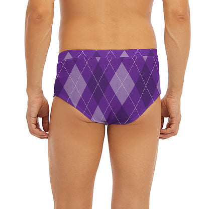 Purple Argyle Pattern Print Men's Briefs