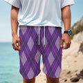 Purple Argyle Pattern Print Men's Cargo Shorts