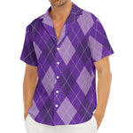 Purple Argyle Pattern Print Men's Deep V-Neck Shirt