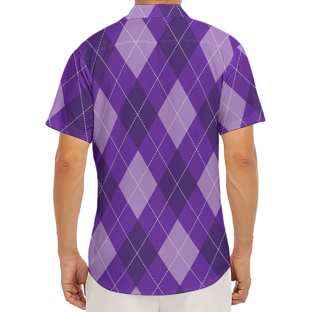 Purple Argyle Pattern Print Men's Deep V-Neck Shirt