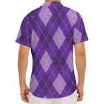 Purple Argyle Pattern Print Men's Deep V-Neck Shirt