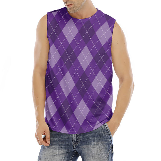 Purple Argyle Pattern Print Men's Fitness Tank Top