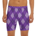 Purple Argyle Pattern Print Men's Long Boxer Briefs