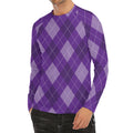 Purple Argyle Pattern Print Men's Long Sleeve Rash Guard
