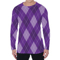 Purple Argyle Pattern Print Men's Long Sleeve T-Shirt