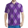 Purple Argyle Pattern Print Men's Polo Shirt