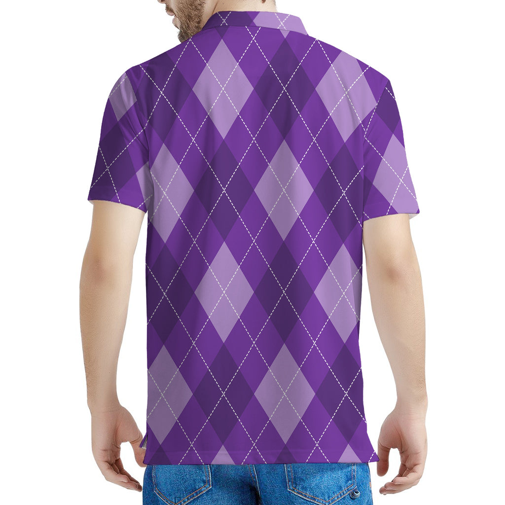 Purple Argyle Pattern Print Men's Polo Shirt