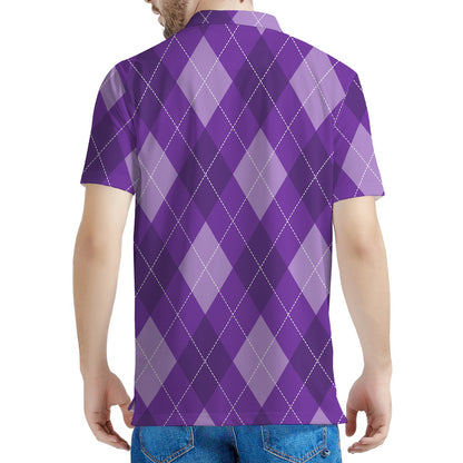 Purple Argyle Pattern Print Men's Polo Shirt