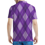 Purple Argyle Pattern Print Men's Polo Shirt