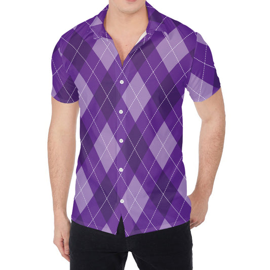 Purple Argyle Pattern Print Men's Shirt