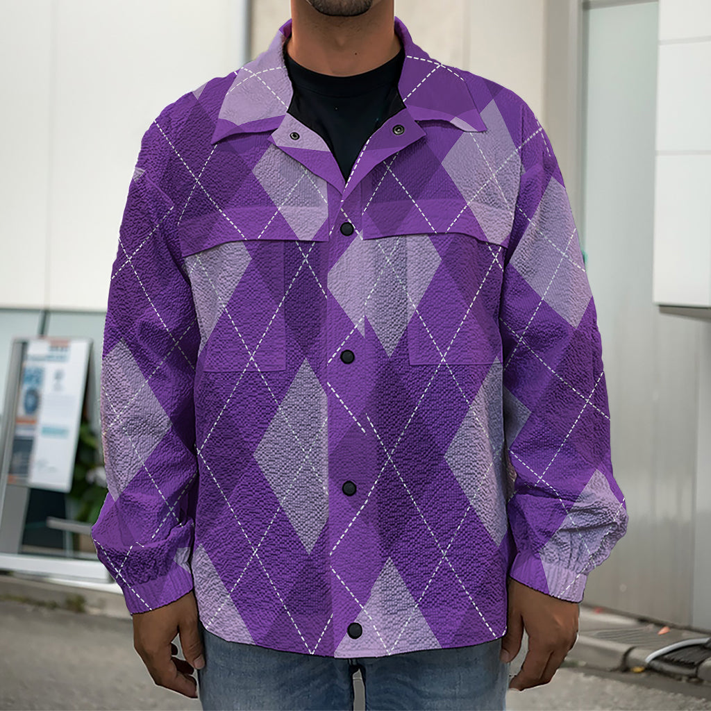 Purple Argyle Pattern Print Men's Shirt Jacket