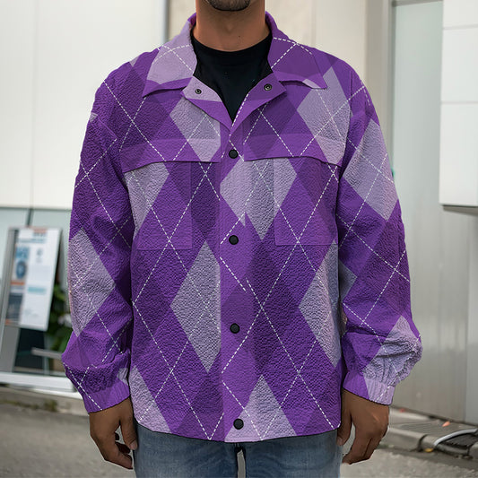 Purple Argyle Pattern Print Men's Shirt Jacket