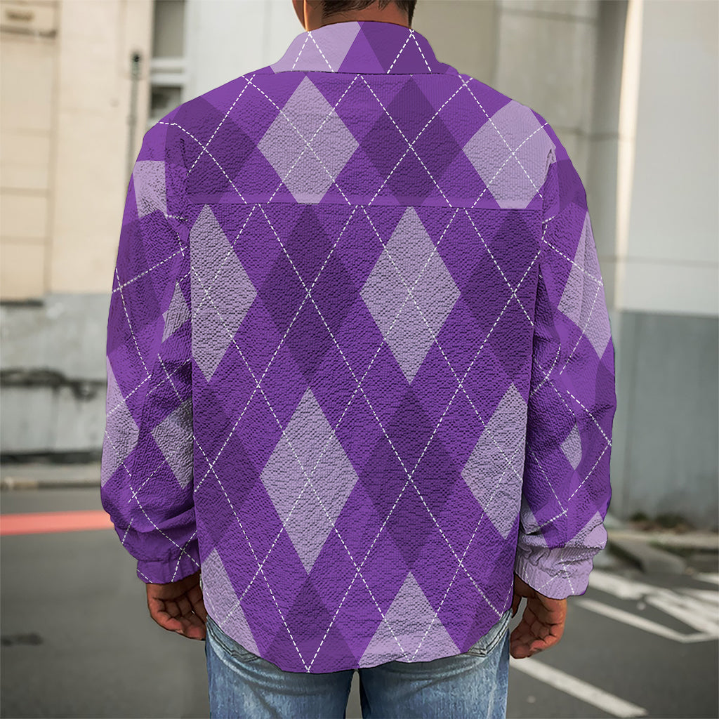 Purple Argyle Pattern Print Men's Shirt Jacket
