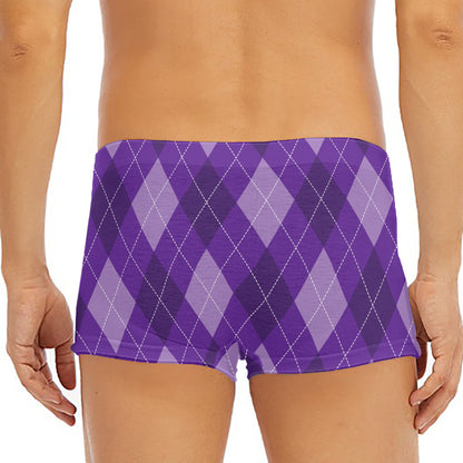 Purple Argyle Pattern Print Men's Short Boxer Briefs