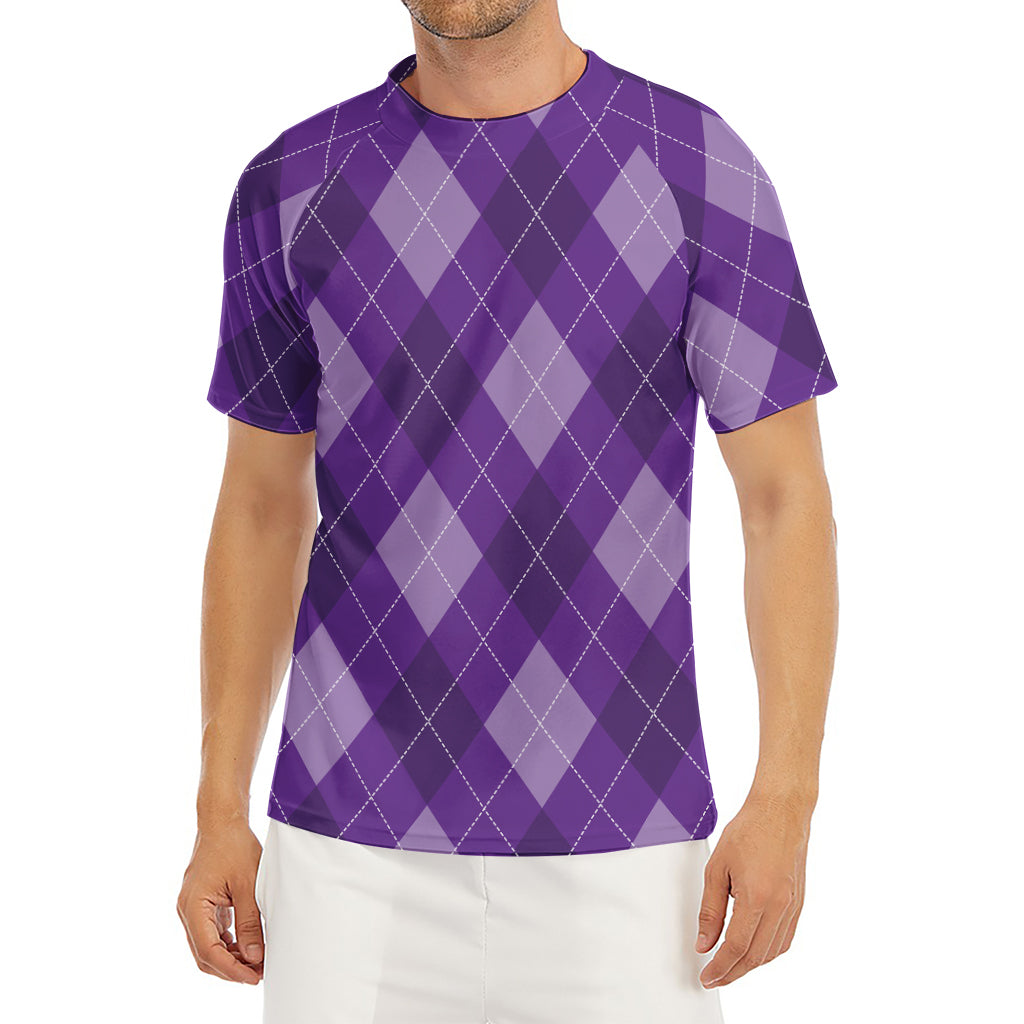 Purple Argyle Pattern Print Men's Short Sleeve Rash Guard