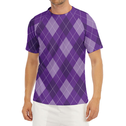 Purple Argyle Pattern Print Men's Short Sleeve Rash Guard