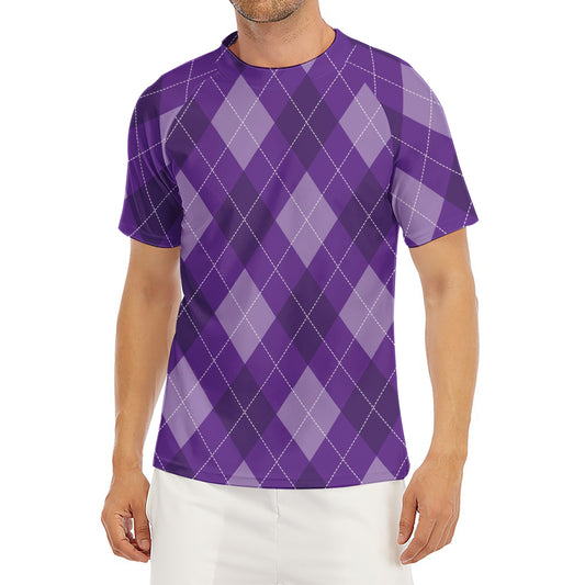 Purple Argyle Pattern Print Men's Short Sleeve Rash Guard