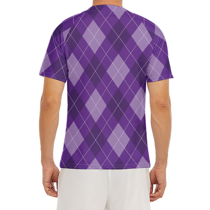 Purple Argyle Pattern Print Men's Short Sleeve Rash Guard
