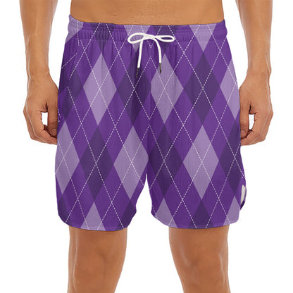 Purple Argyle Pattern Print Men's Split Running Shorts