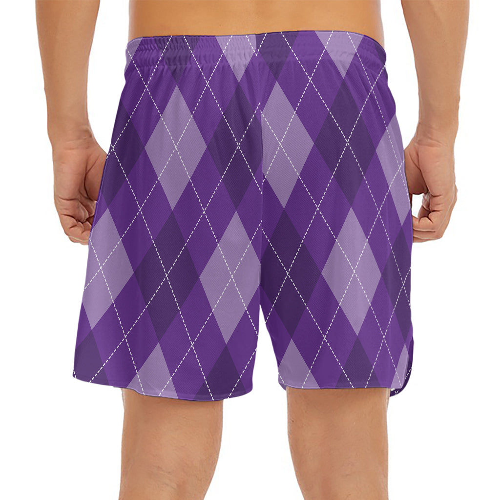 Purple Argyle Pattern Print Men's Split Running Shorts
