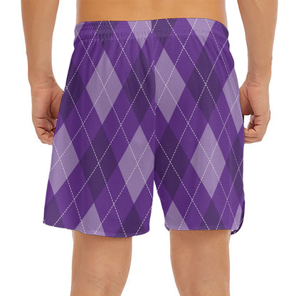 Purple Argyle Pattern Print Men's Split Running Shorts