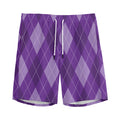 Purple Argyle Pattern Print Men's Athletic Shorts