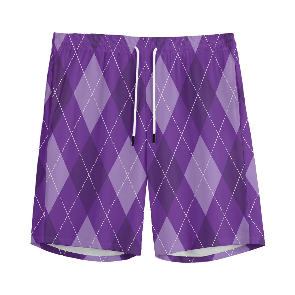 Purple Argyle Pattern Print Men's Sports Shorts