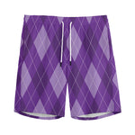 Purple Argyle Pattern Print Men's Sports Shorts
