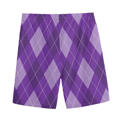 Purple Argyle Pattern Print Men's Sports Shorts