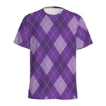 Purple Argyle Pattern Print Men's Sports T-Shirt