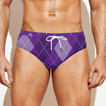 Purple Argyle Pattern Print Men's Swim Briefs