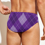 Purple Argyle Pattern Print Men's Swim Briefs