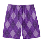 Purple Argyle Pattern Print Men's Swim Trunks