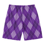 Purple Argyle Pattern Print Men's Swim Trunks